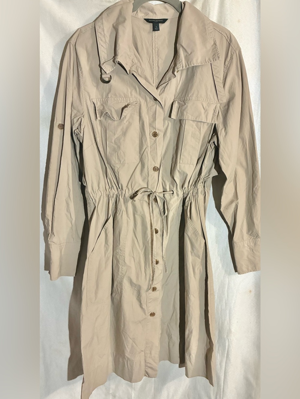 Banana Republic Cargo Dress Sz L Jacket Flap Pocket Roll Sleeve adj Waist SU23
